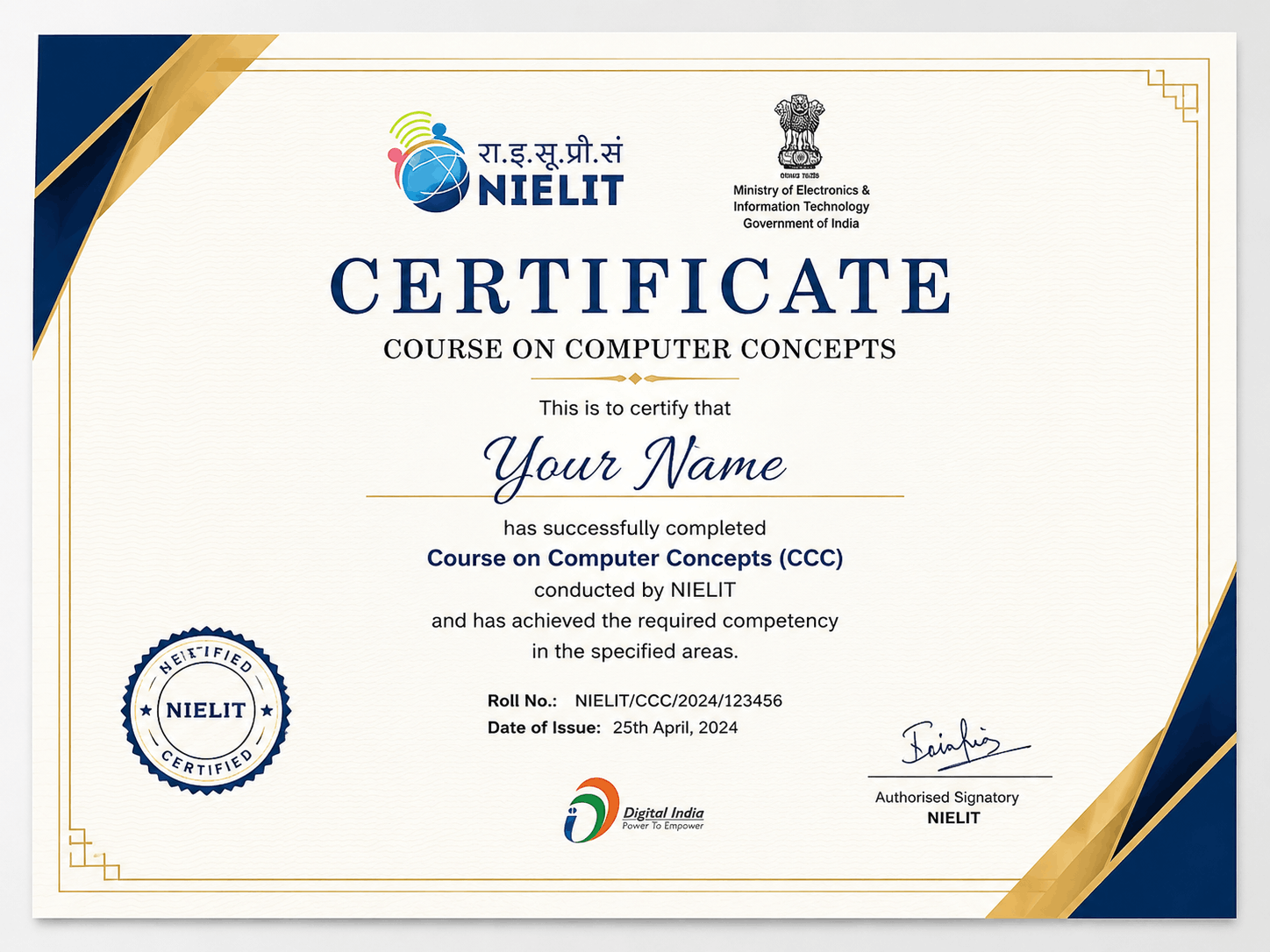 Sample CCC certificate layout placeholder