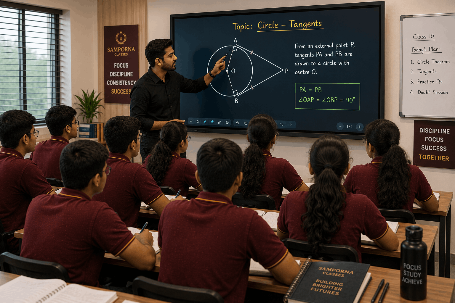 Faculty explaining a diagram to Class 10 students