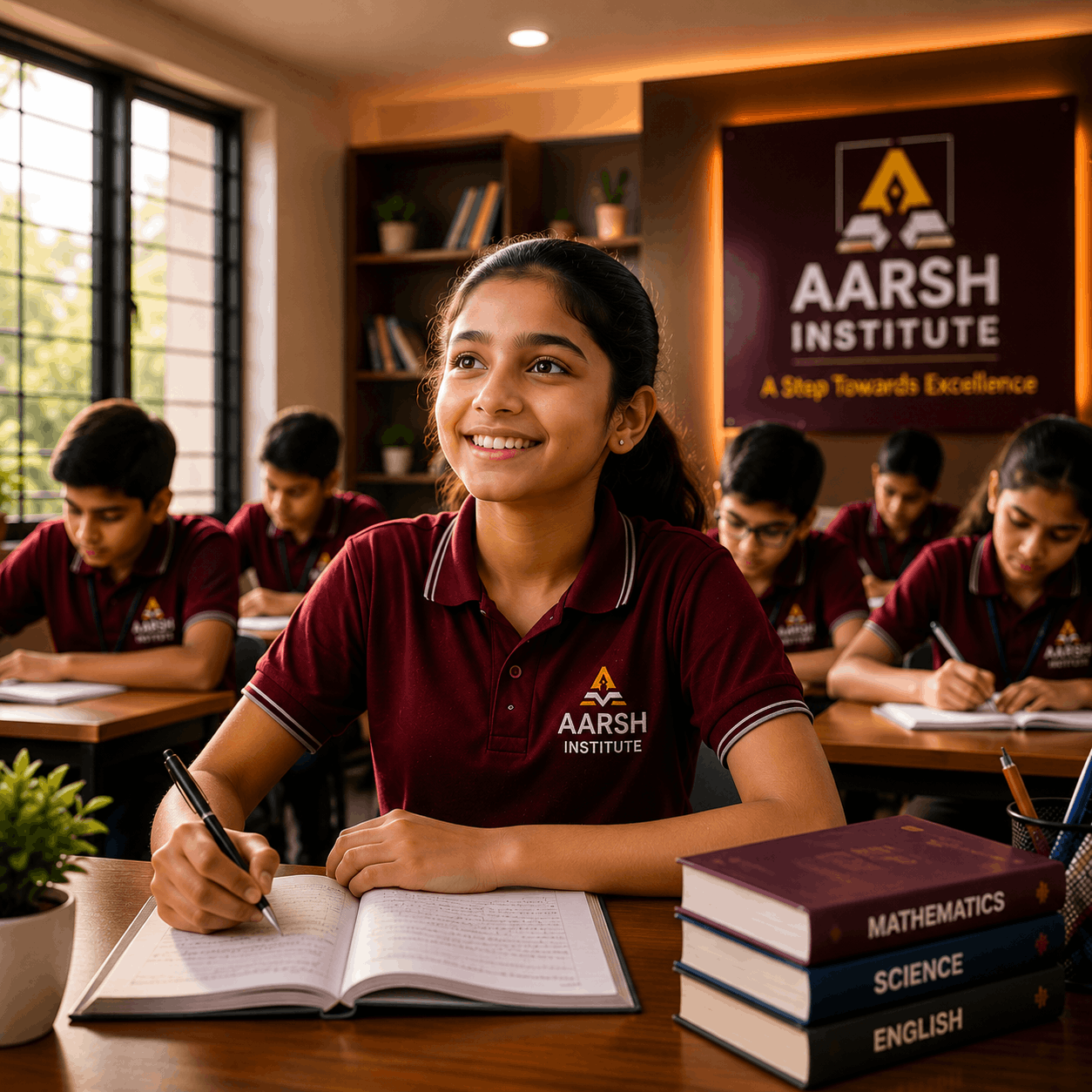 Class 7 students in an Aarsh Institute Super 8 Program smart classroom